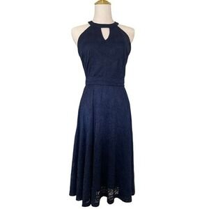 ZAPAKA Women's Navy Blue Lace Halter Keyhole Midi Dress Size Small‎